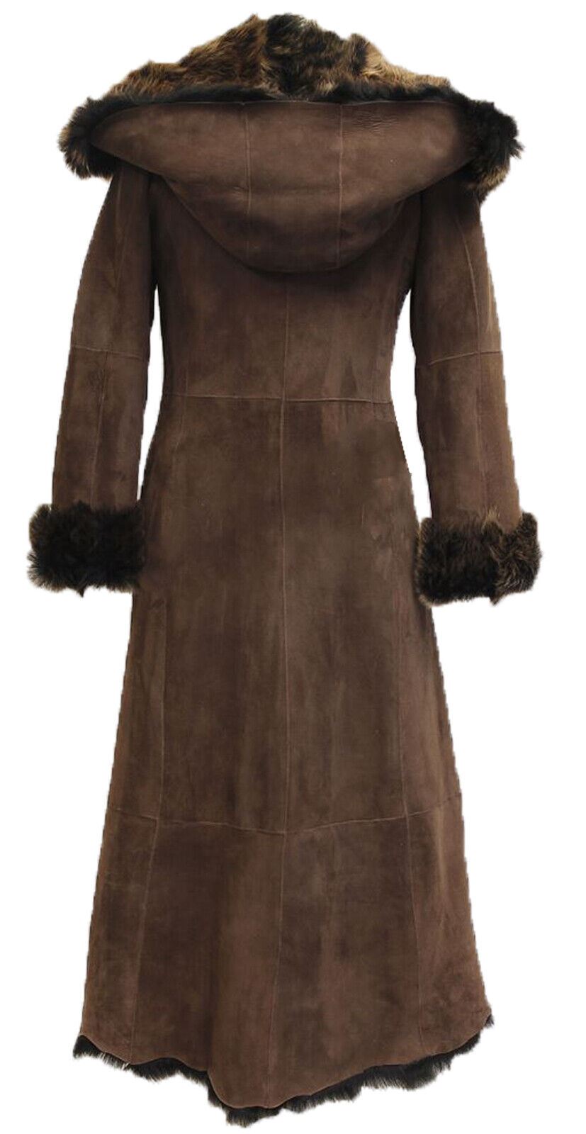 WOMENS SUEDE TOSCANA SHEEPSKIN HOODED TRENCH COAT-RUSHDEN