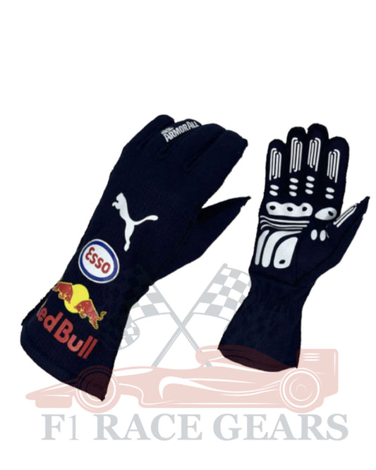 Max Verstappen 2022 Red Bull replica racing gloves in navy & white, design with driver-inspired graphics