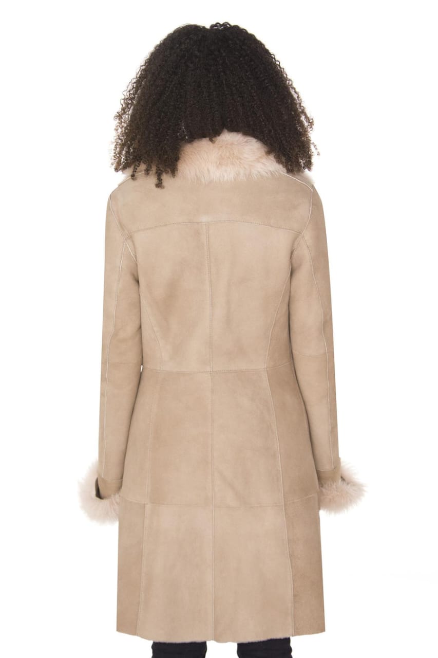 WOMENS SUEDE MERINO SHEARLING COAT WITH TOSCANA COLLAR-HANOI