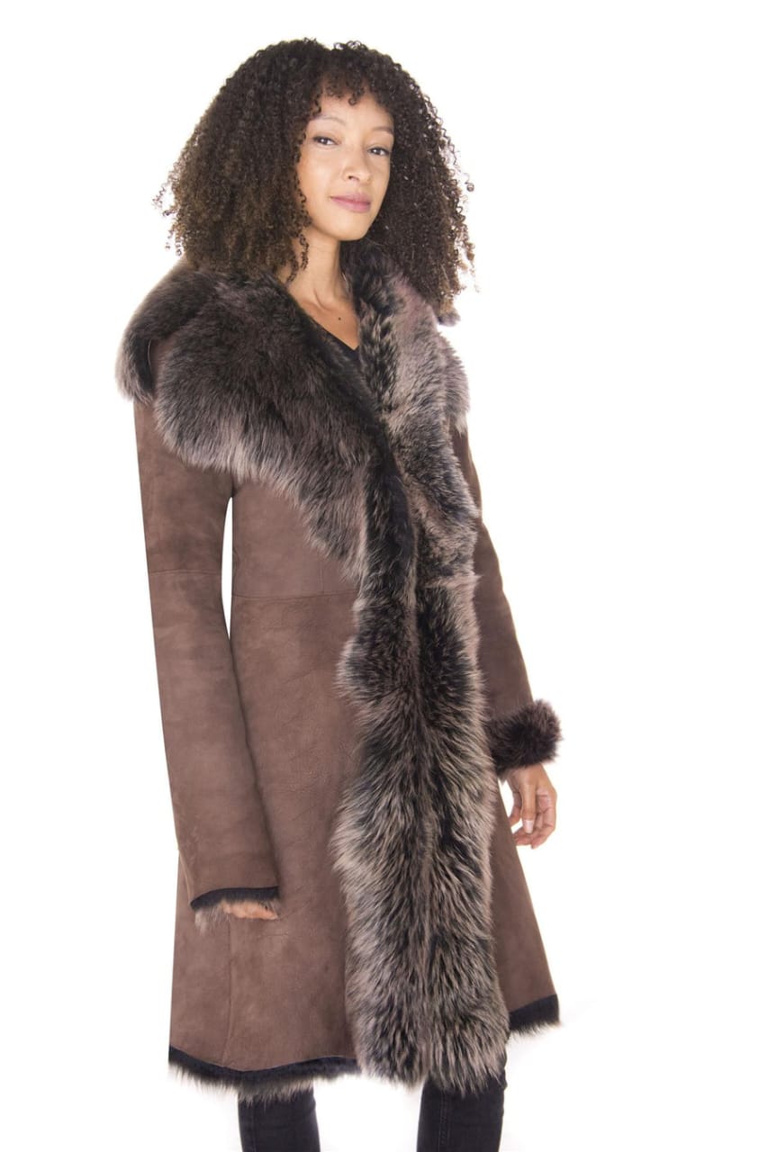 WOMENS TOSCANA SHEEPSKIN SUEDE TRENCH COAT-TBILISI