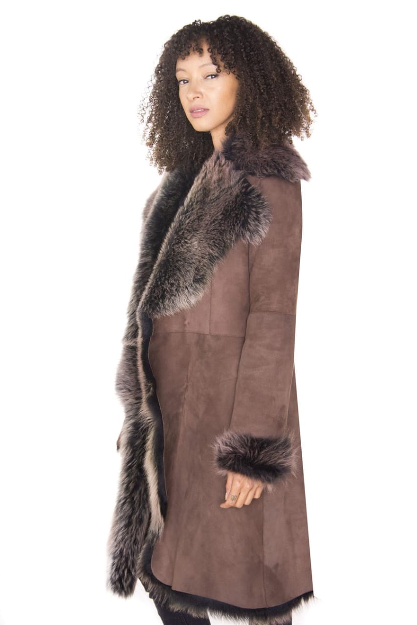 WOMENS TOSCANA SHEEPSKIN SUEDE TRENCH COAT-TBILISI