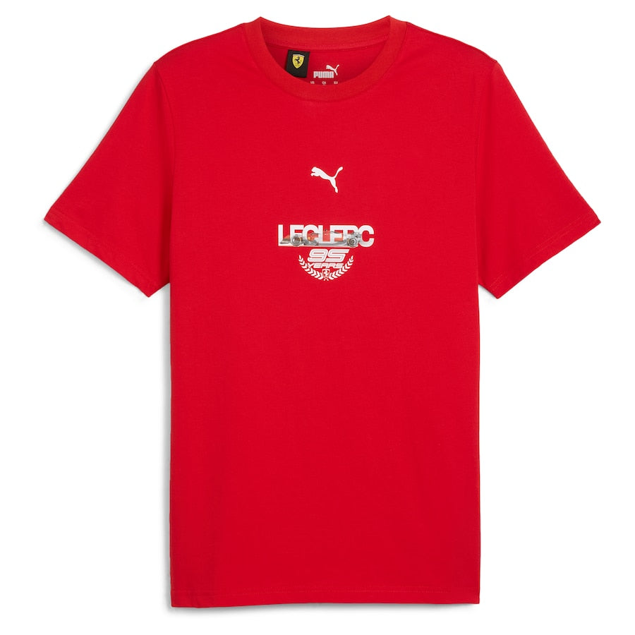 Rear reference photo of Charles Leclerc T-Shirt in red, showing driver-inspired graphic