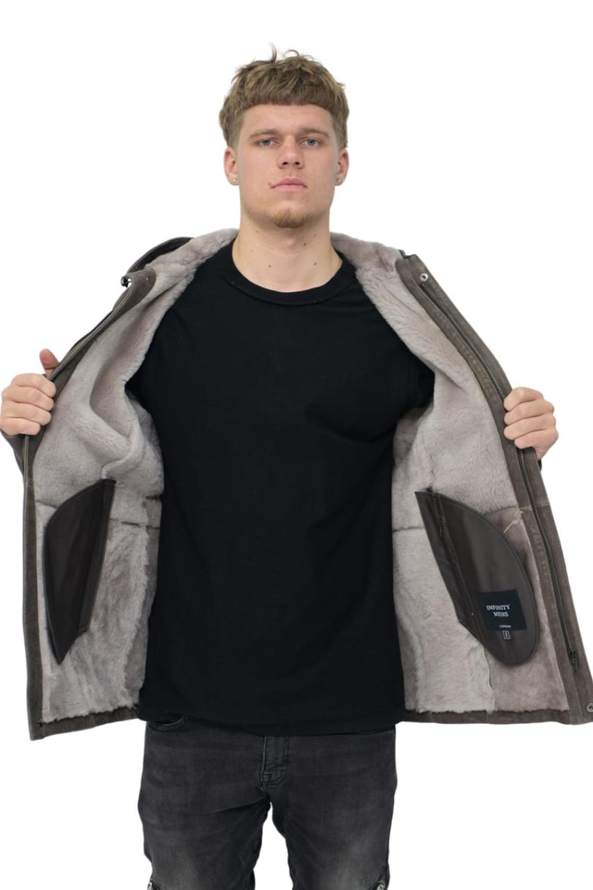 MENS SHEEPSKIN HOODED PARKA COAT-ALAFAYA