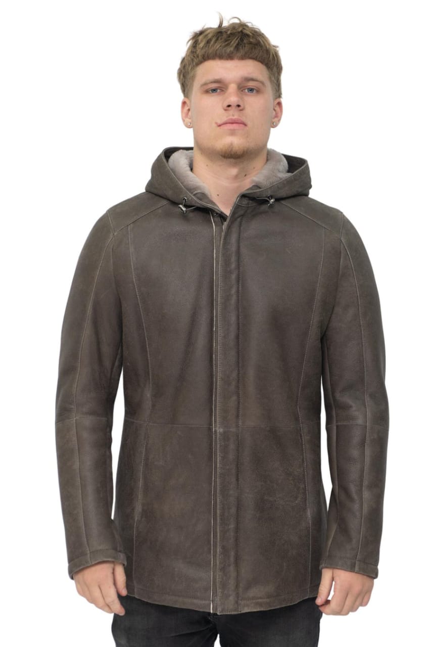 MENS SHEEPSKIN HOODED PARKA COAT-ALAFAYA