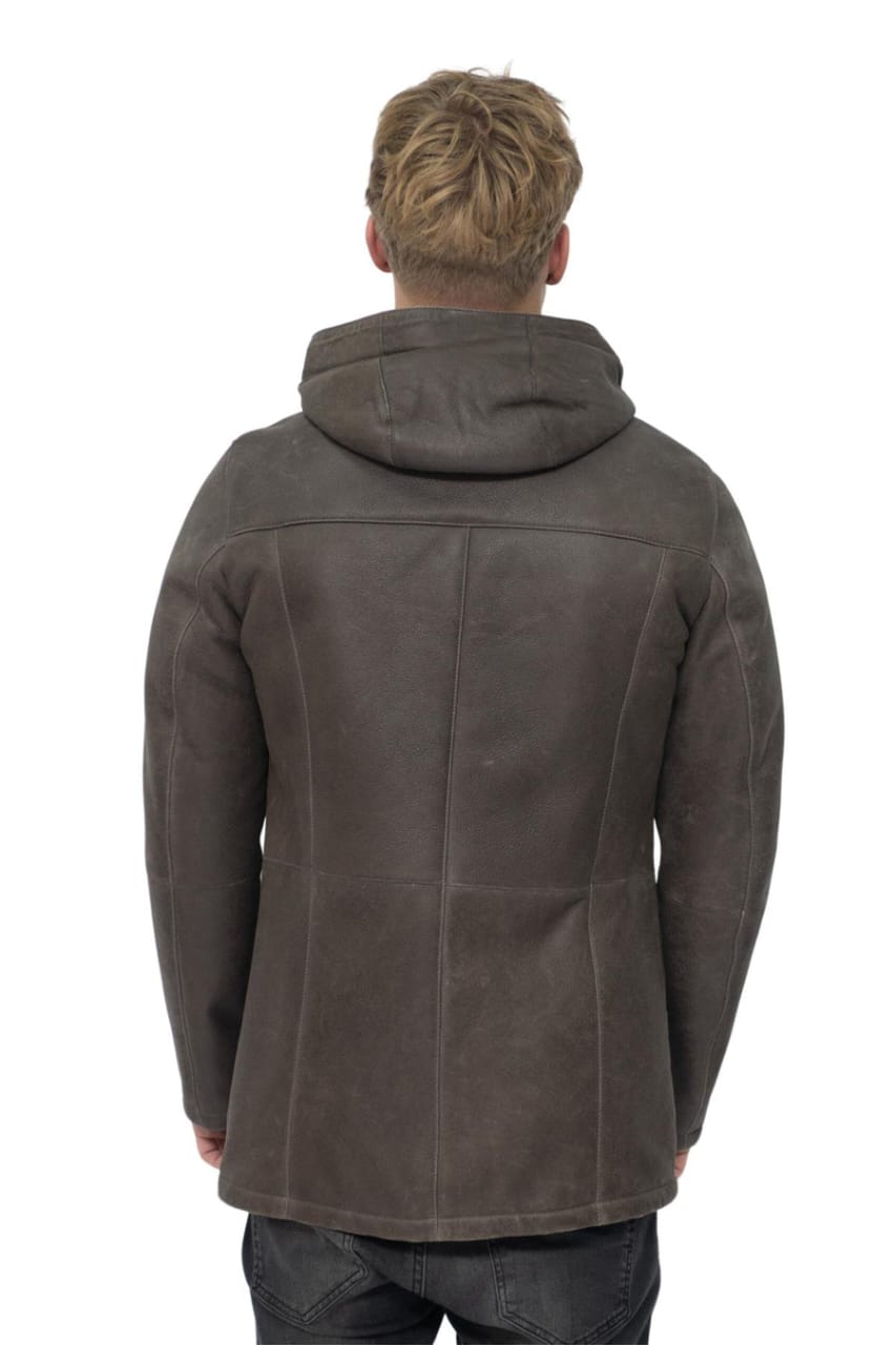 MENS SHEEPSKIN HOODED PARKA COAT-ALAFAYA