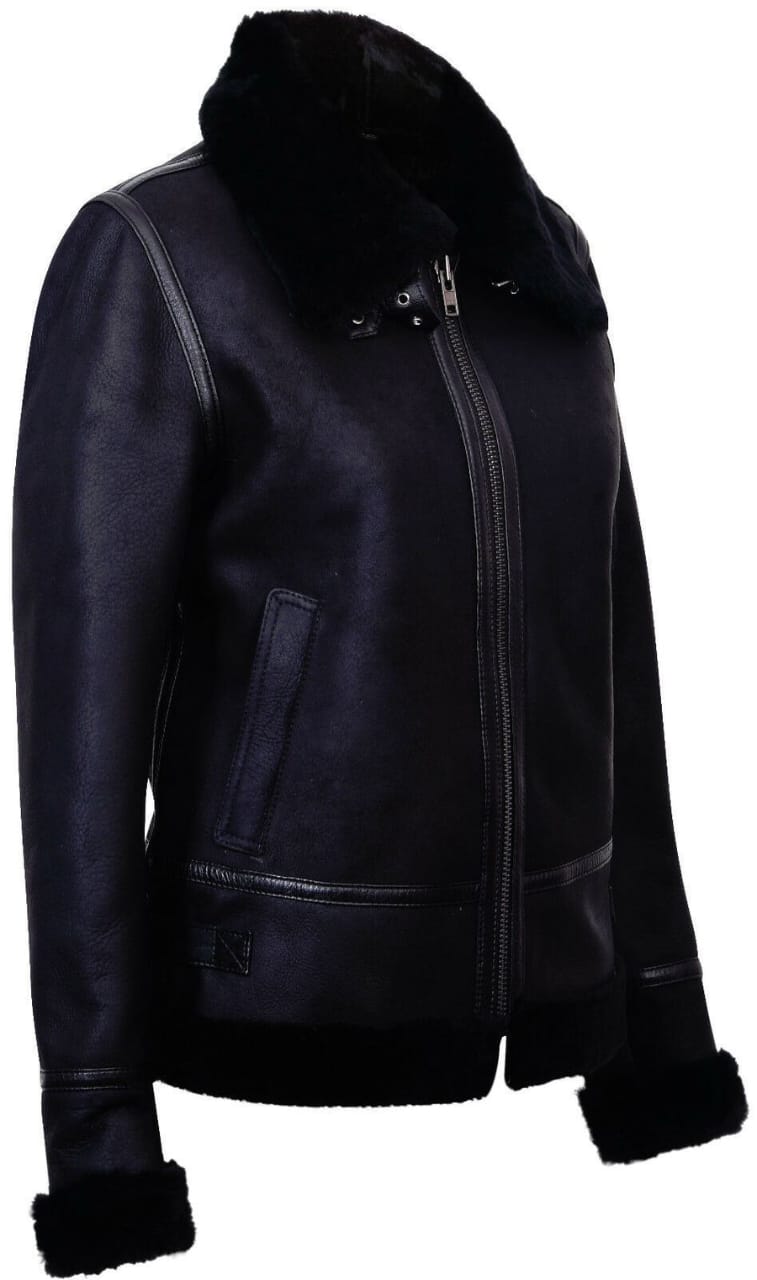 WOMENS BLACK B3 SHEEPSKIN LEATHER JACKET-CAMPINAS