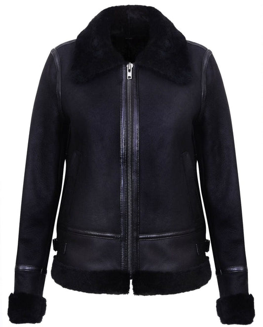 WOMENS BLACK B3 SHEEPSKIN LEATHER JACKET-CAMPINAS