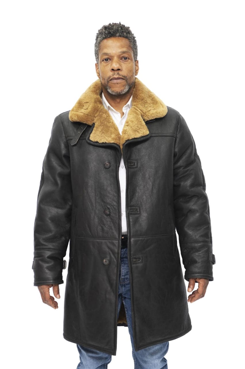 MENS WARM SHEARLING SHEEPSKIN CROMBIE COAT-COLOGNE