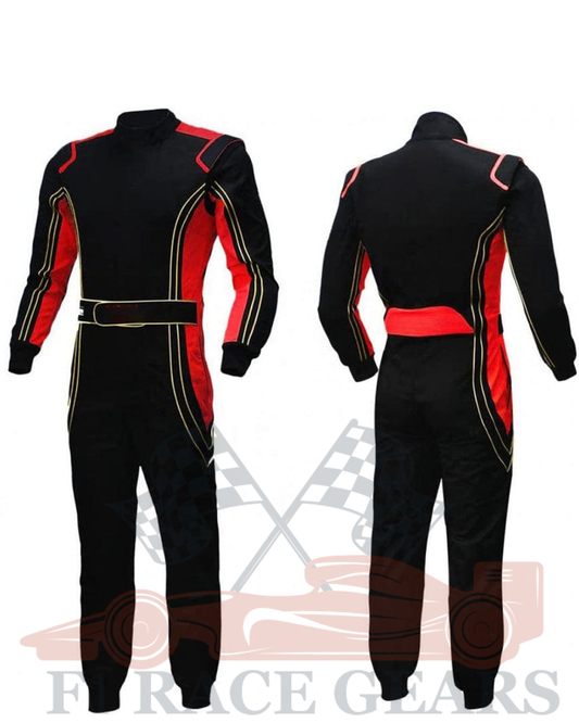 Gi kart cardura red, black & yellow strips race suit