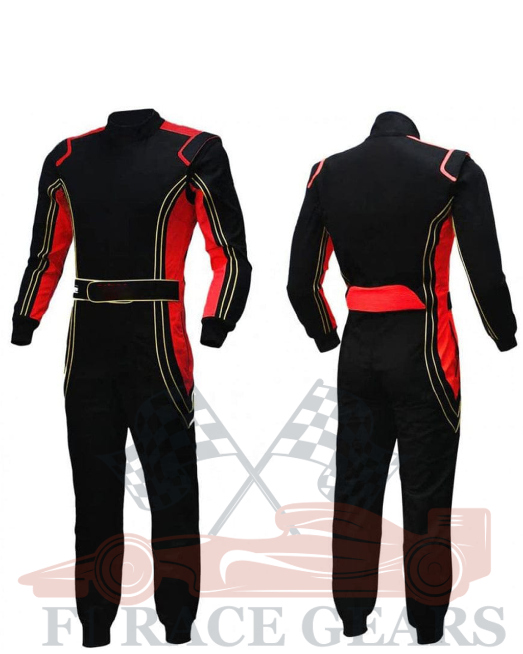 Gi kart cardura red, black & yellow strips race suit