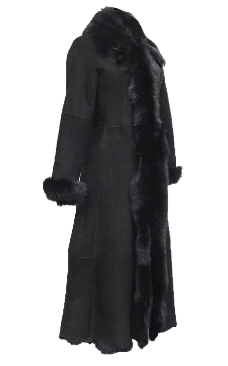 WOMENS BLACK SUEDE TOSCANA SHEEPSKIN TRENCH COAT-RUSHDEN