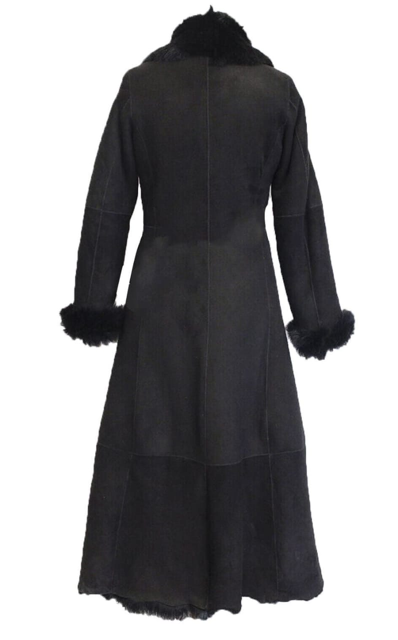 WOMENS BLACK SUEDE TOSCANA SHEEPSKIN TRENCH COAT-RUSHDEN