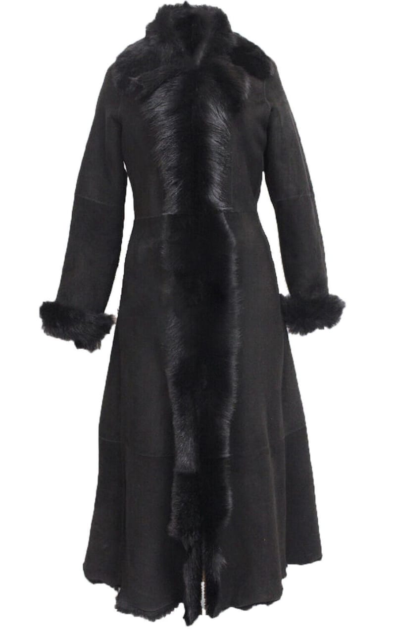 WOMENS BLACK SUEDE TOSCANA SHEEPSKIN TRENCH COAT-RUSHDEN