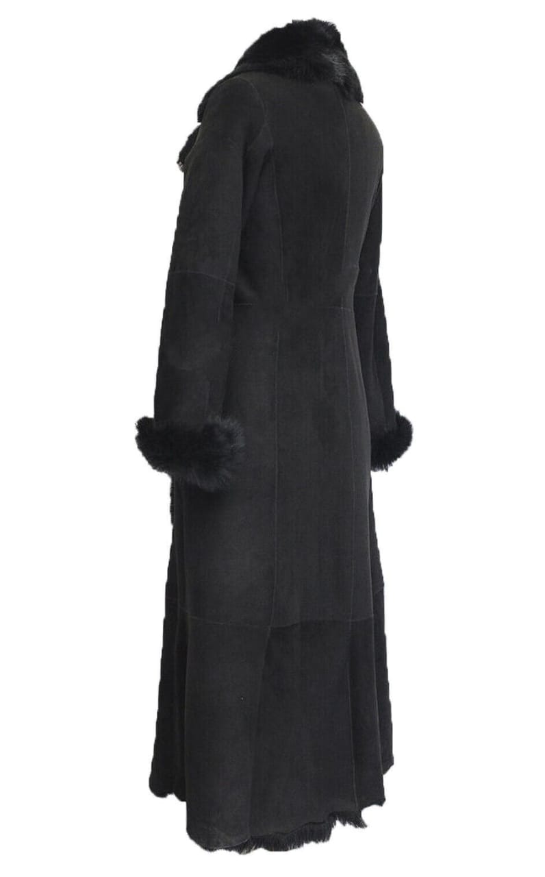 WOMENS BLACK SUEDE TOSCANA SHEEPSKIN TRENCH COAT-RUSHDEN