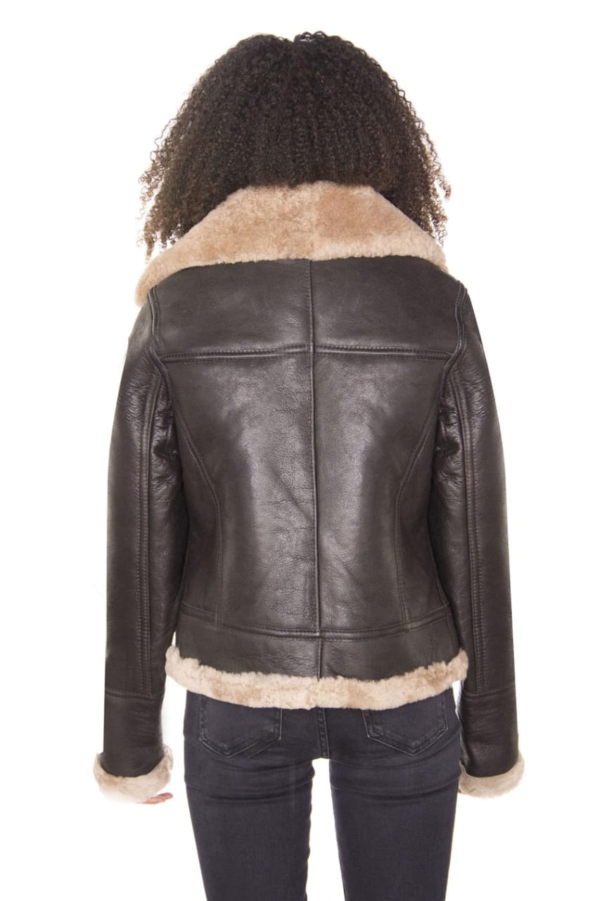 WOMENS BROWN B3 SHEEPSKIN LEATHER FLYING JACKET-KAYSERI