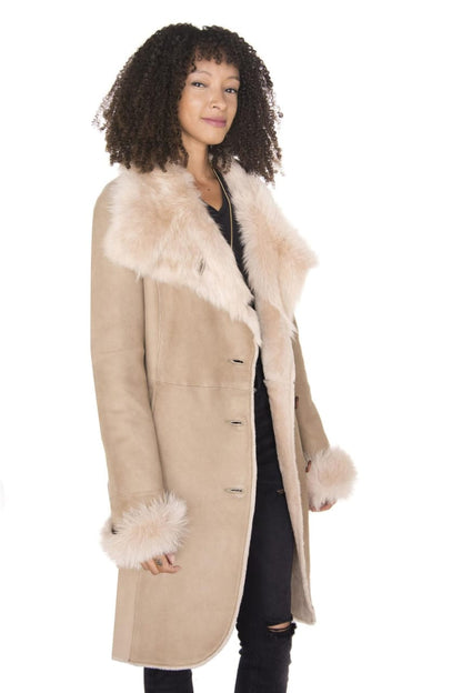 WOMENS SUEDE MERINO SHEARLING COAT WITH TOSCANA COLLAR-HANOI