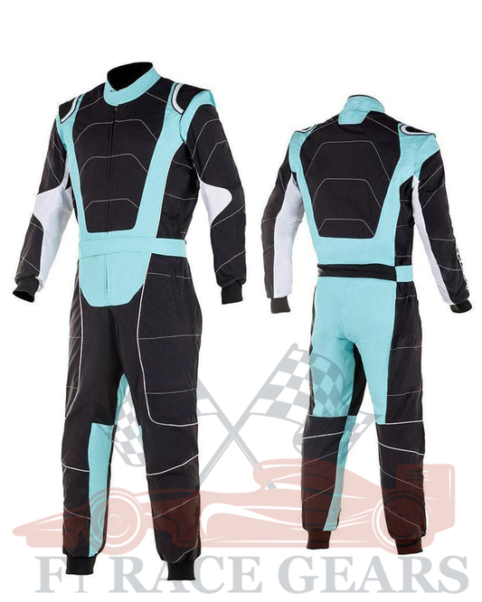 Go kart cardura race suit / black & sky blue