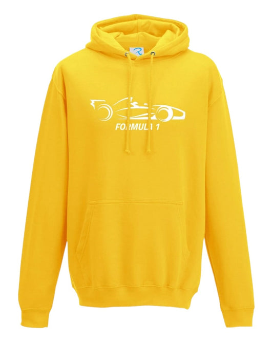 F1 Distressed Car Graphic fleece yellow Hoodie F1 RACE GEARS