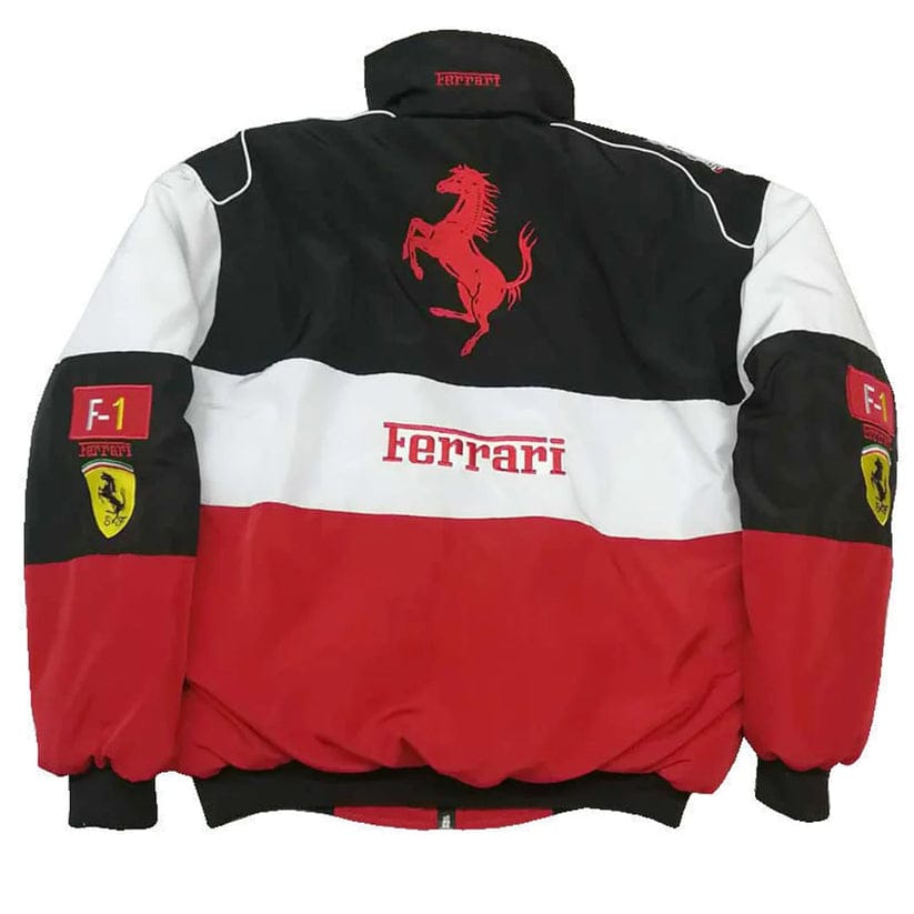 F1 Racing Embroidry Vintage Jacket Red Black and White