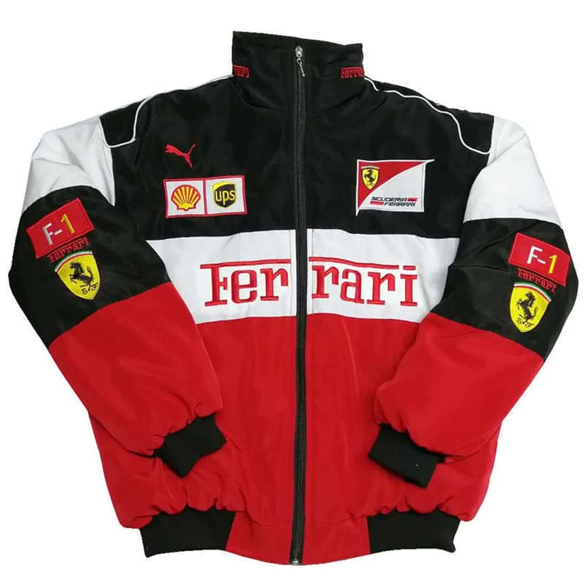 F1 Racing Embroidry Vintage Jacket Red Black and White