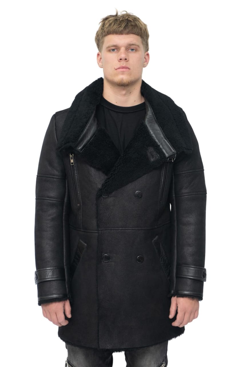 MENS DOUBLE BREASTED SHEEPSKIN REEFER COAT-CANDON