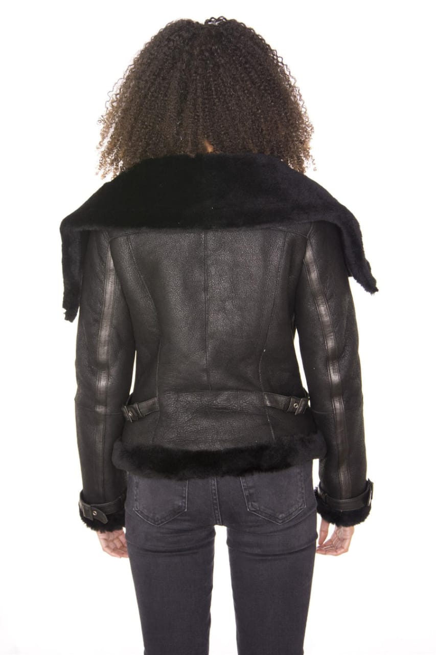 WOMENS MERINO SHEEPSKIN AVIATOR LEATHER JACKET-ASMARA