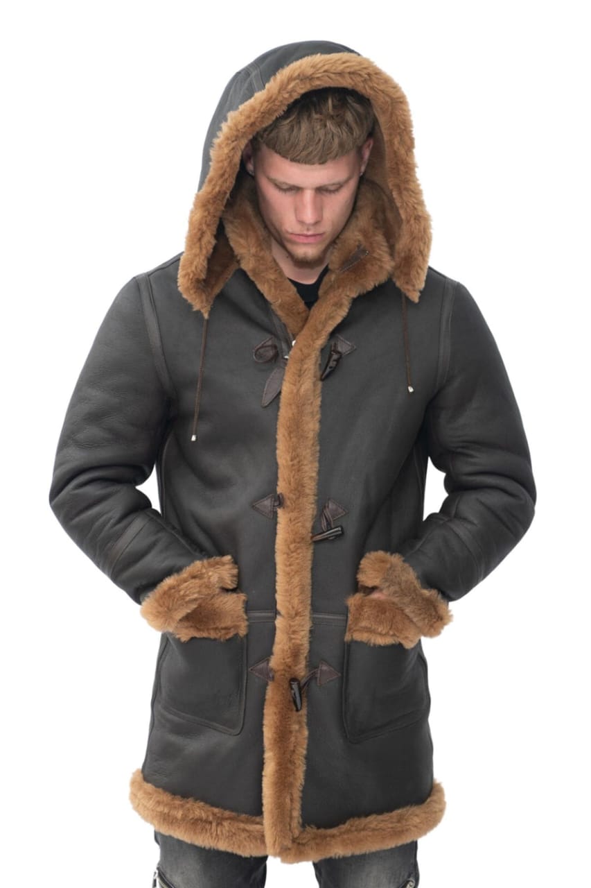 MENS WINTER SHEEPSKIN HOODED DUFFLE COAT-HELSINKI