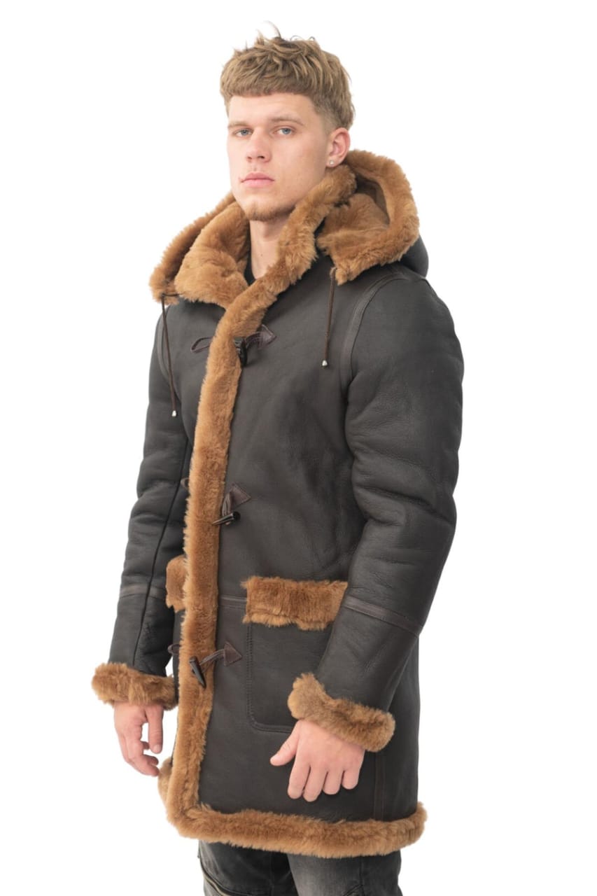 MENS WINTER SHEEPSKIN HOODED DUFFLE COAT-HELSINKI