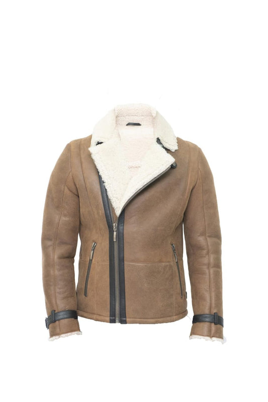 MENS DOUBLE BREASTED SHEEPSKIN LEATHER BIKER JACKET-MANILA