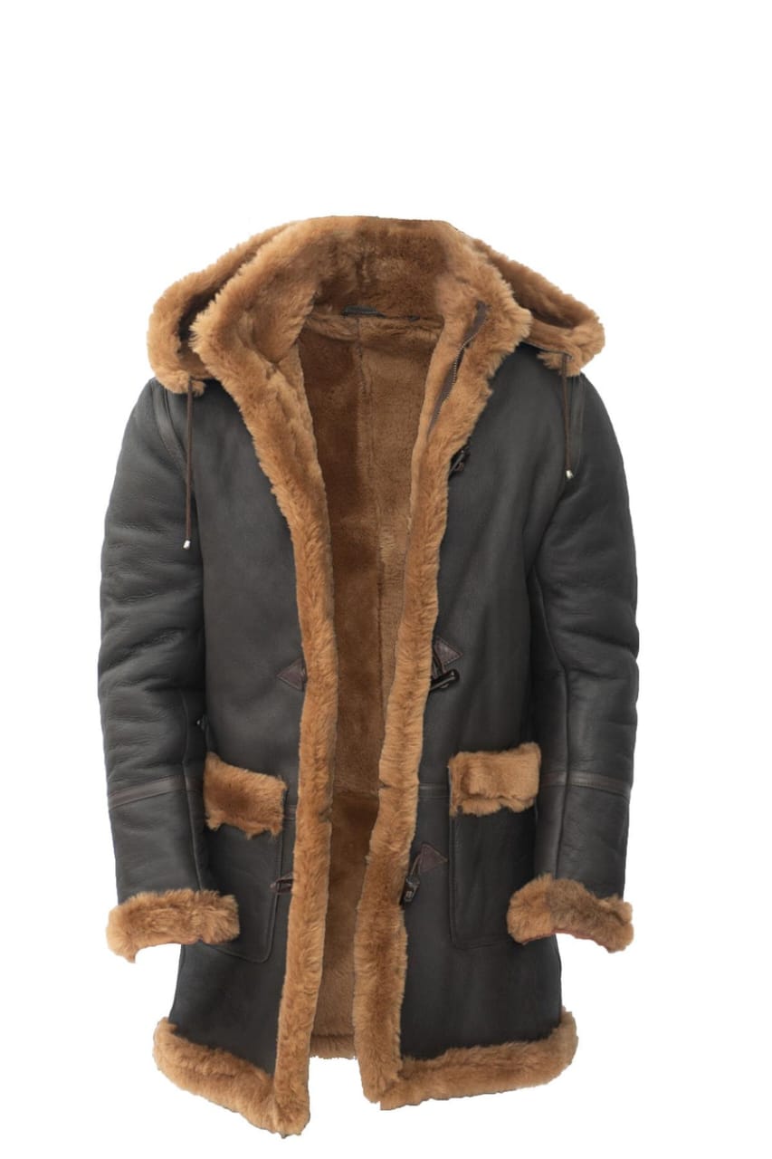 MENS WINTER SHEEPSKIN HOODED DUFFLE COAT-HELSINKI