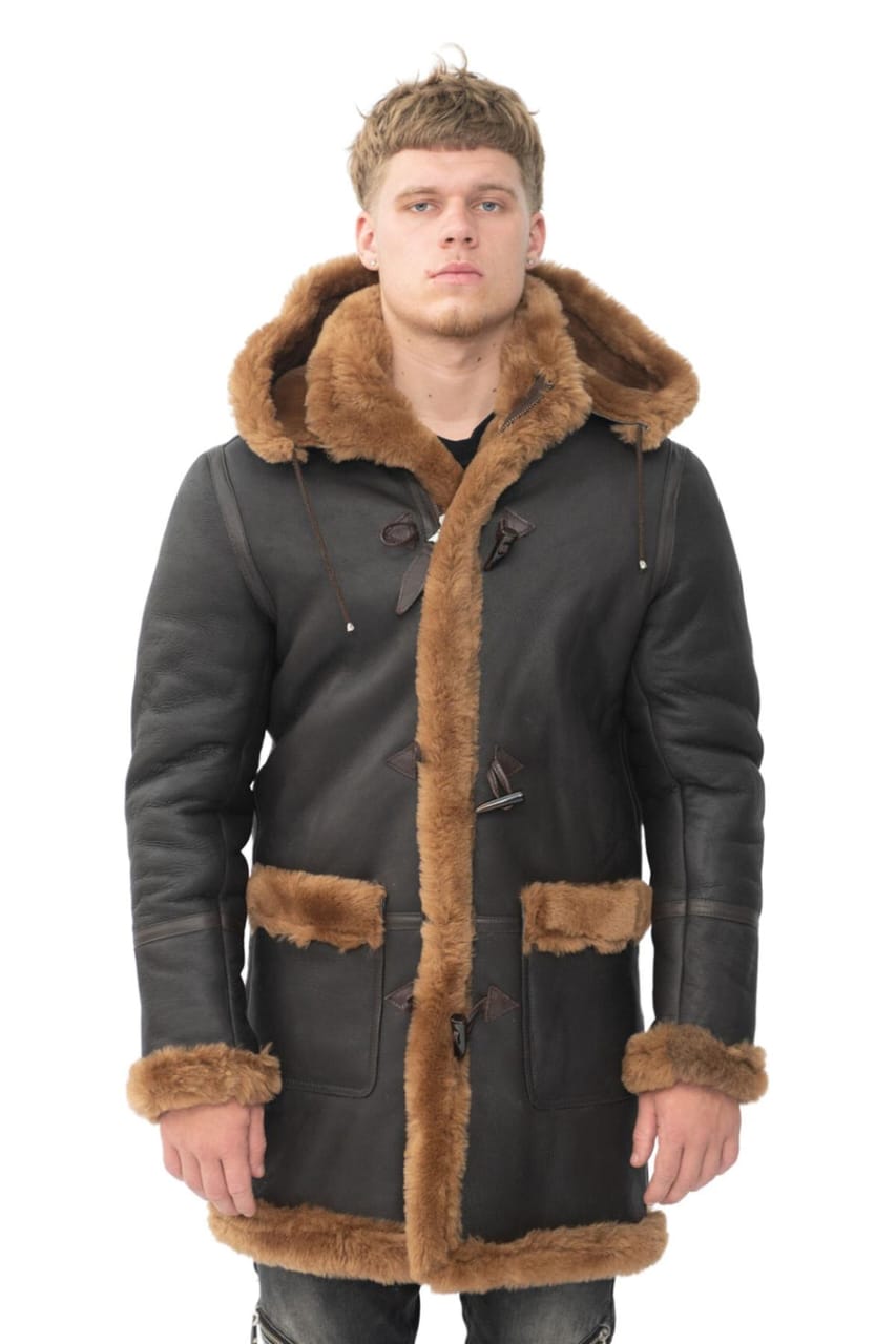 MENS WINTER SHEEPSKIN HOODED DUFFLE COAT-HELSINKI