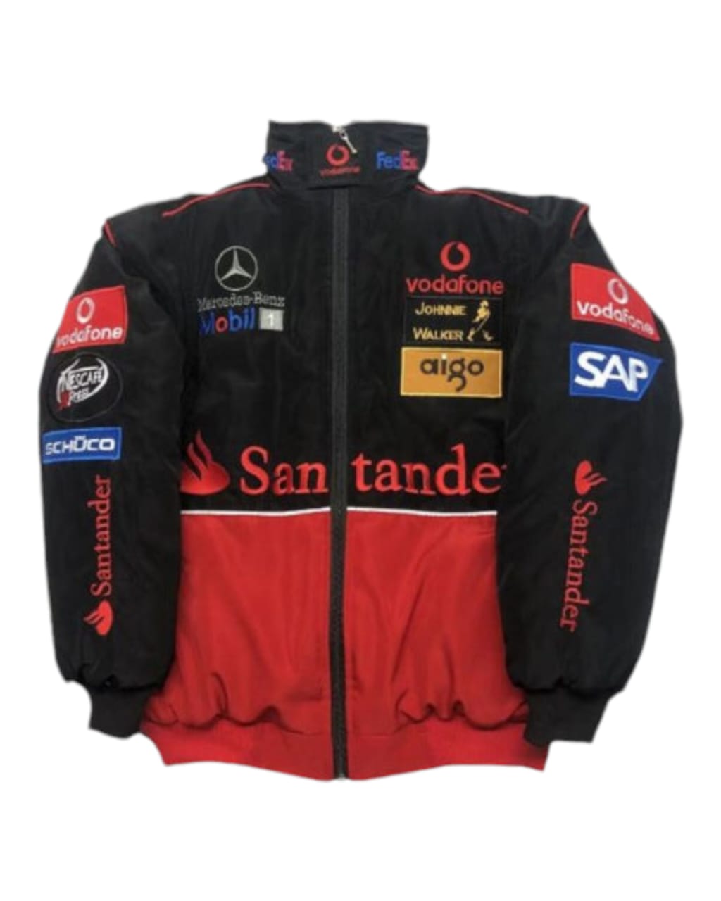 F1 Vintage Mercedes Santander Embroidry Fire Proof  Jacket - Red \ Black