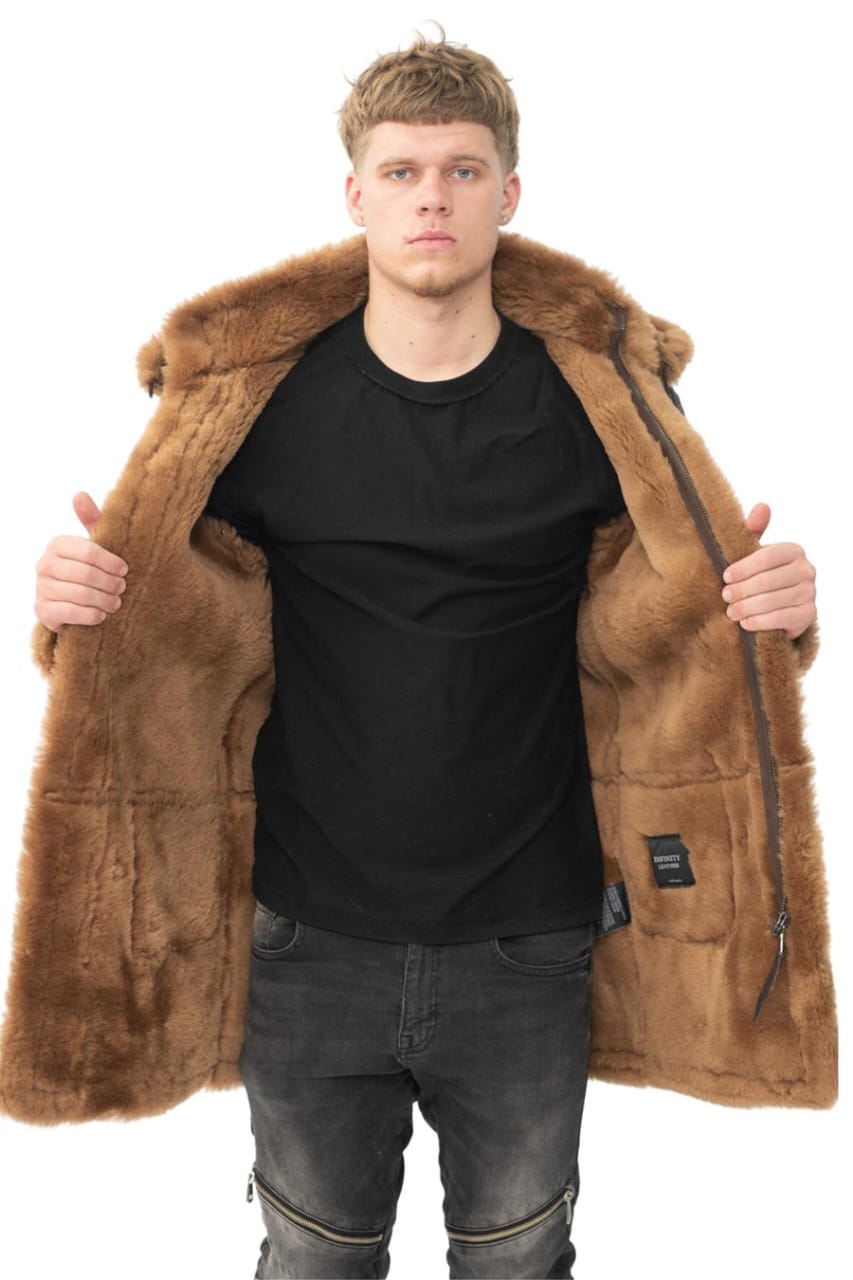 MENS WINTER SHEEPSKIN HOODED DUFFLE COAT-HELSINKI