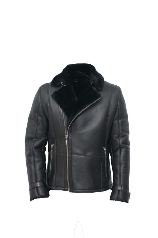 MENS DOUBLE BREASTED SHEEPSKIN LEATHER BIKER JACKET-MANILA