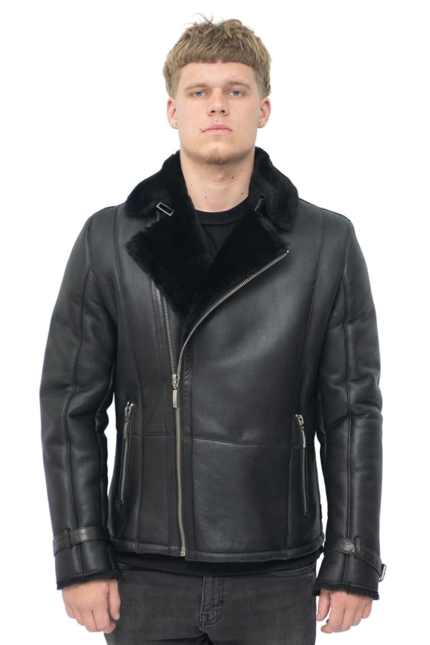 MENS DOUBLE BREASTED SHEEPSKIN LEATHER BIKER JACKET-MANILA