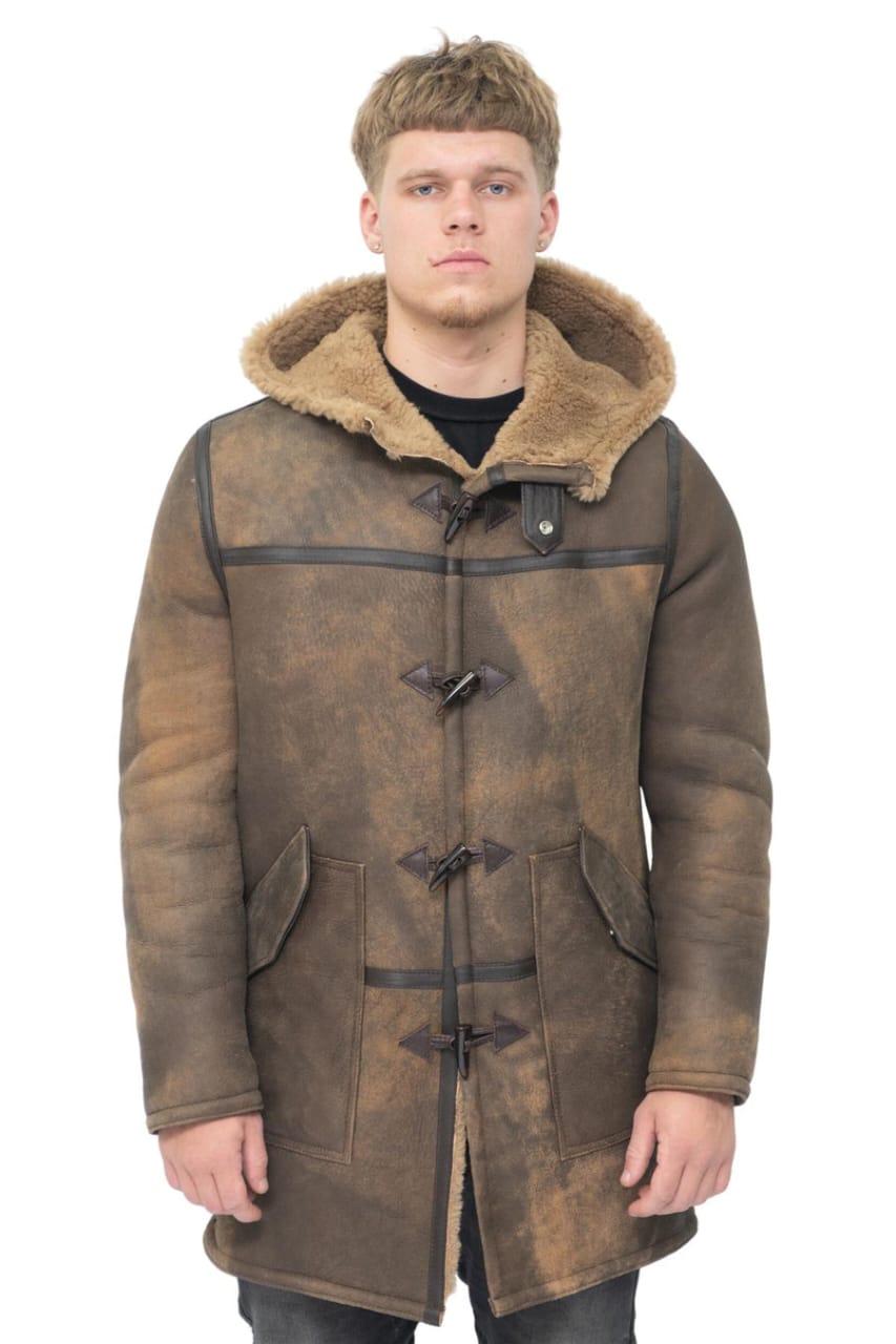 MENS ANTIQUE SHEEPSKIN DUFFLE COAT-ARONA