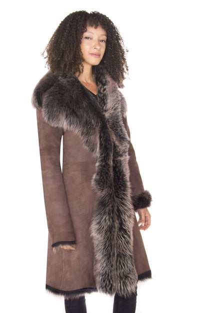 WOMENS TOSCANA SHEEPSKIN SUEDE TRENCH COAT-TBILISI