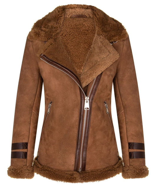 WOMENS SHEEPSKIN BIKER JACKET-ALAMAR