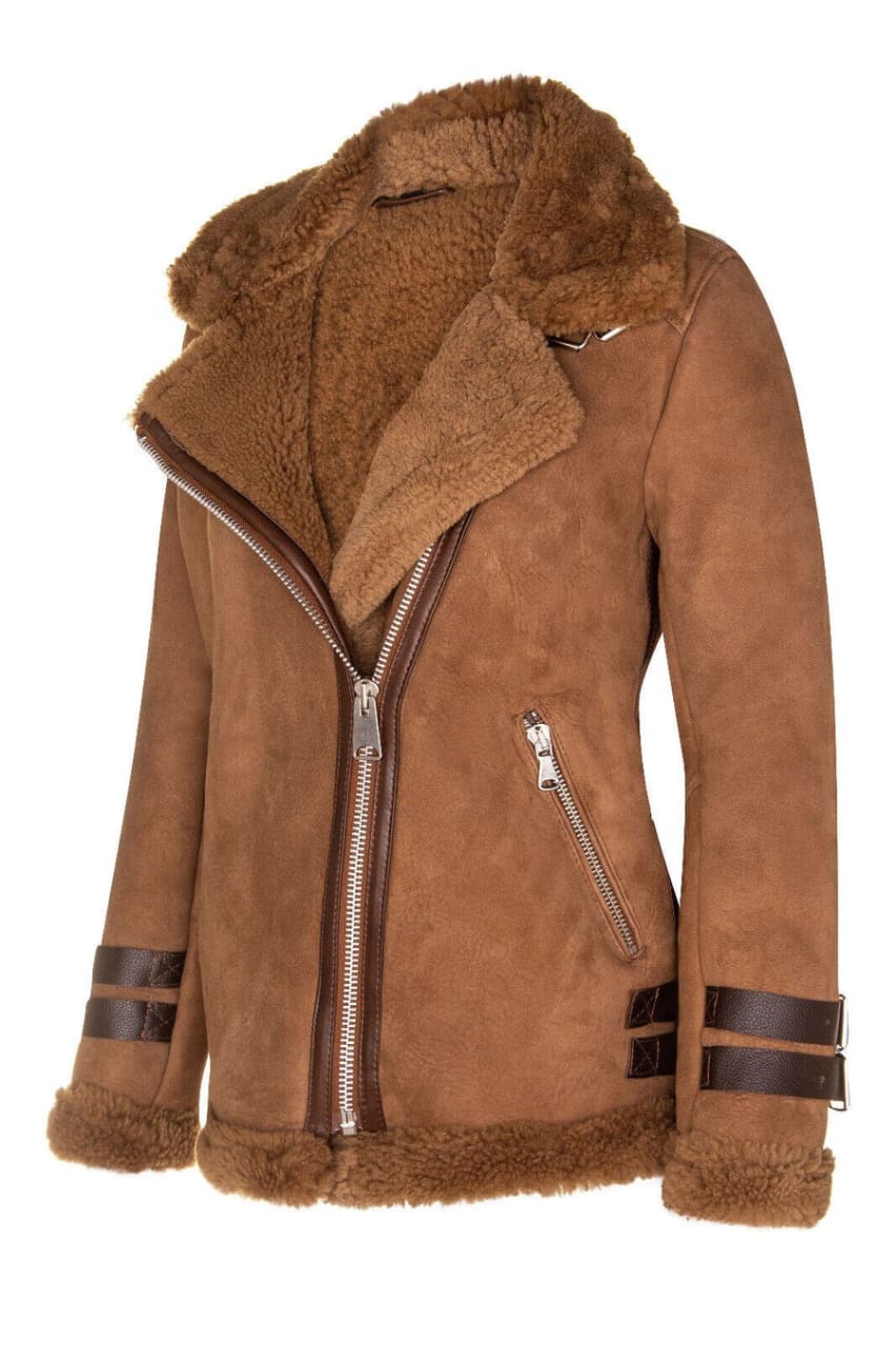 WOMENS SHEEPSKIN BIKER JACKET-ALAMAR