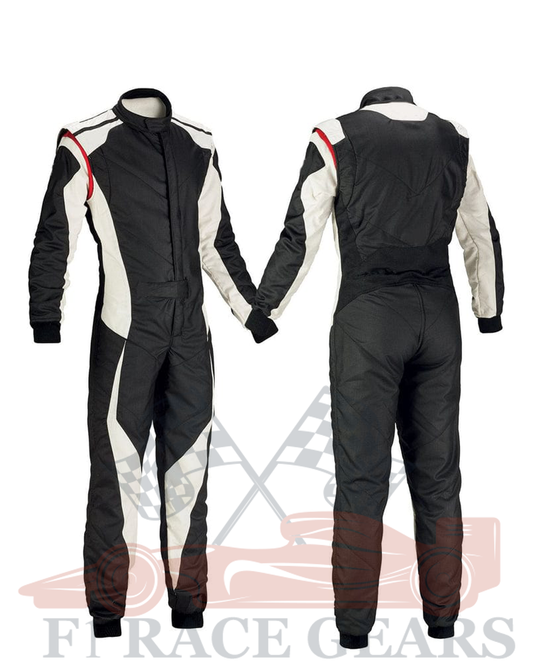 Black and white go kart cordura race suit