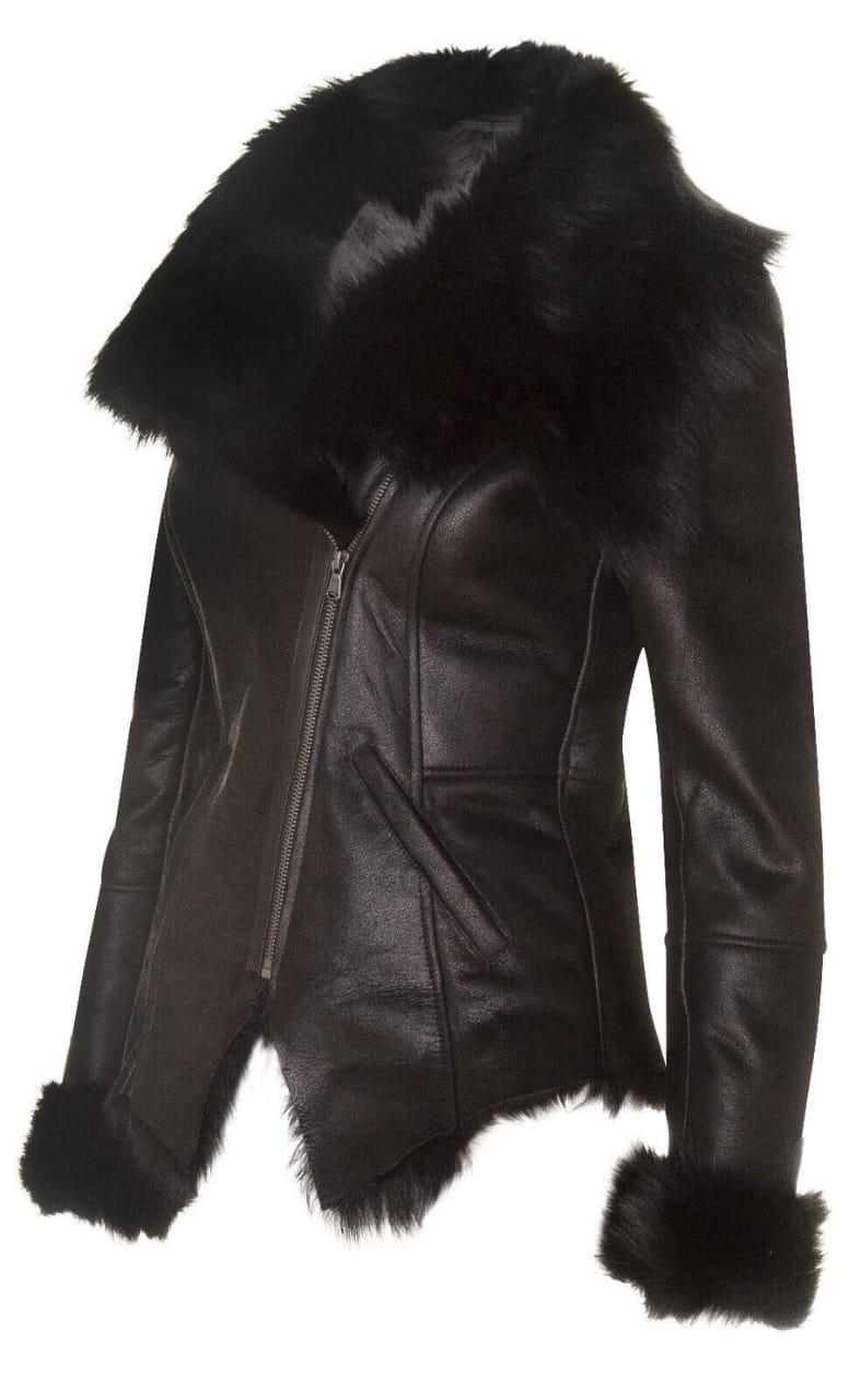 WOMENS TOSCANA SHEEPSKIN BIKER JACKET-APOPA