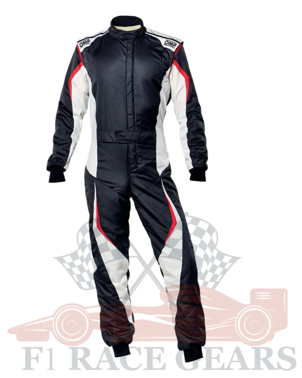 F1 Go kart embroidery OMP tecnica evo replica kart race suit, black white red. My Store