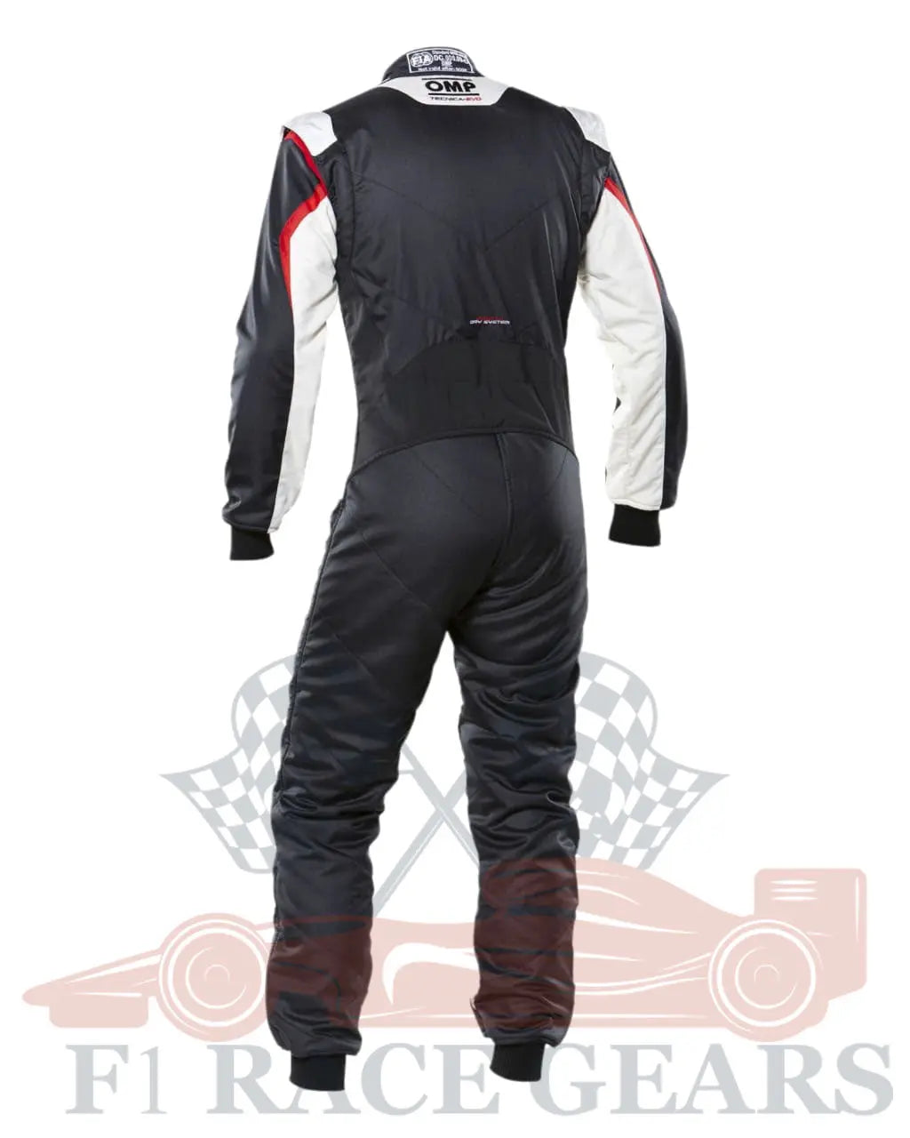 F1 Go kart embroidery OMP tecnica evo replica kart race suit, black white red. My Store