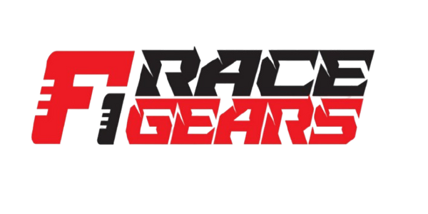 Logo of 'Race Gears' with a stylized letter 'F' on a white background