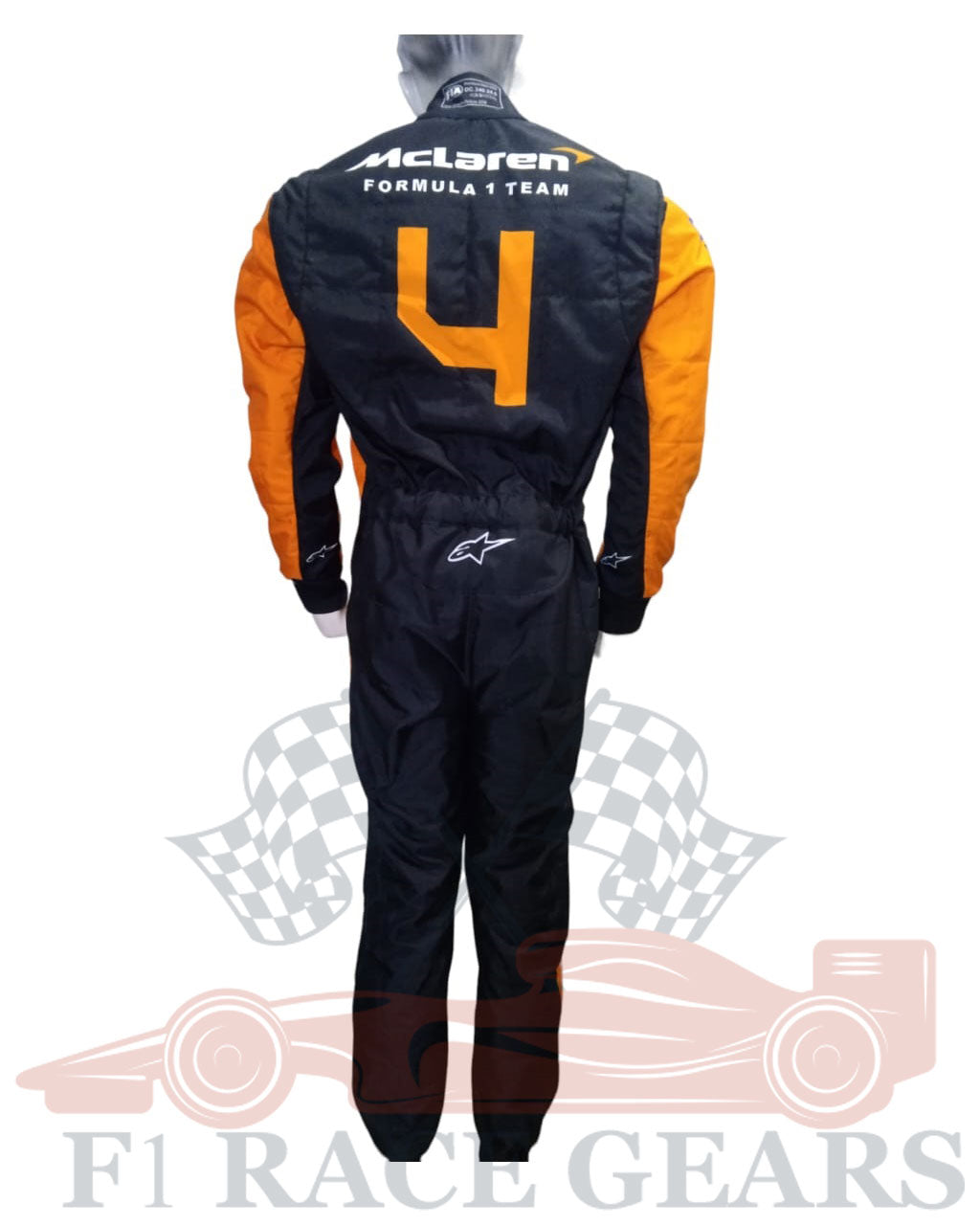 F1  go kart   New McLaren lando Norris 2024 race suit 3 Racing suit with McLaren logo and number 4 on a white background