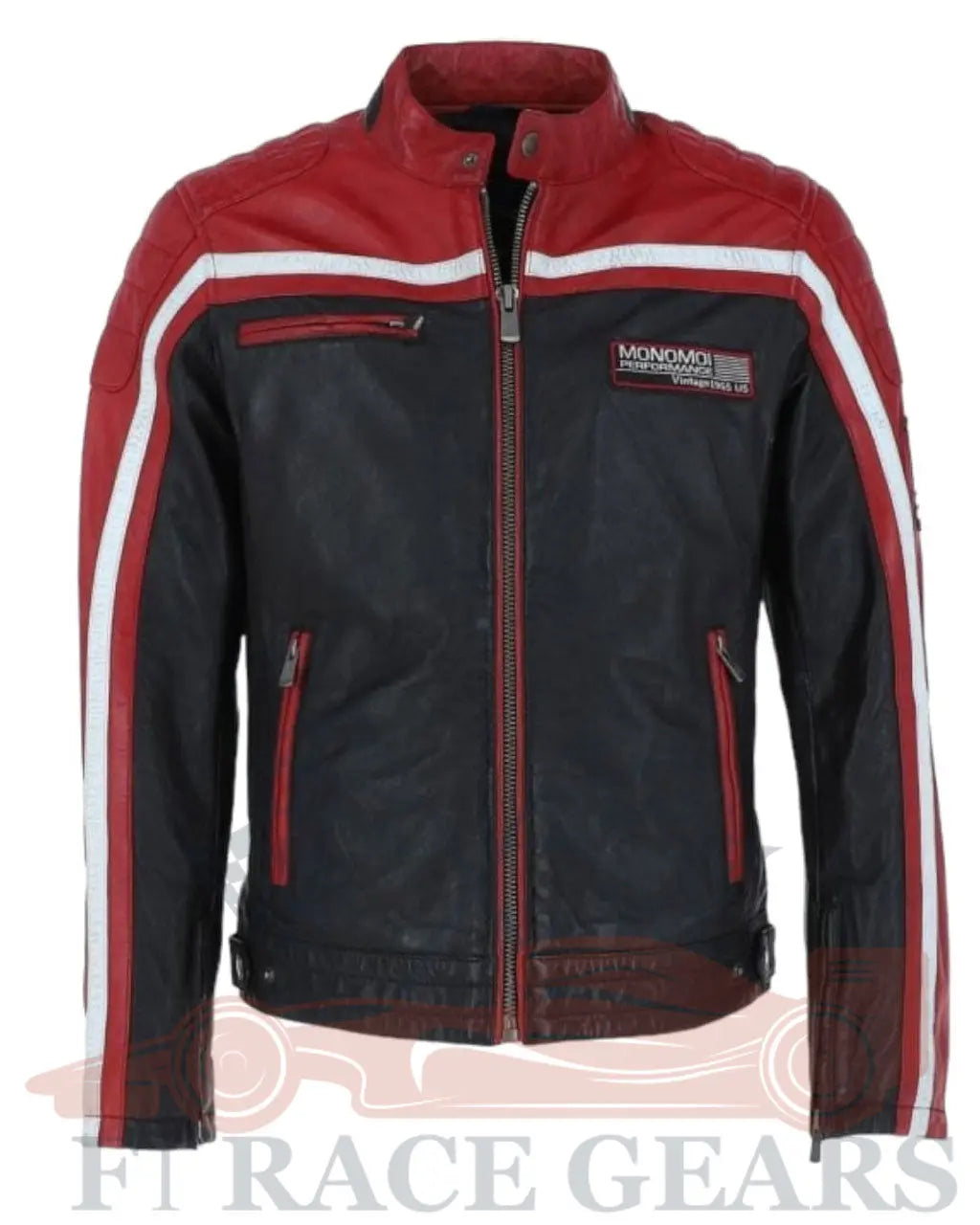 Mens Leather Biker Jacket Black/red: Bravo My Store