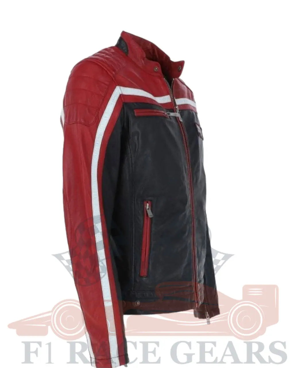 Mens Leather Biker Jacket Black/red: Bravo My Store